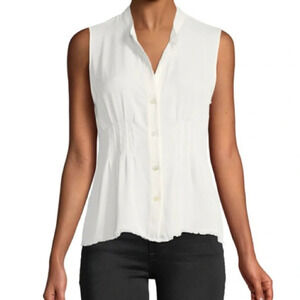 Frame Black Raw Edge  Sleeveless Smocked Blouse, size Small